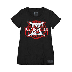 ICE NINE KILLS 'IX' women's short sleeve hockey t-shirt in black front view