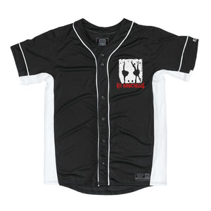 ICE NINE KILLS 'SILENCE' short sleeve baseball jersey in black and white front view
