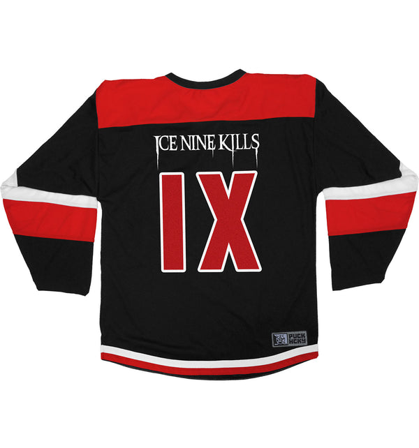 ICE NINE KILLS 'SILENCE' hockey jersey in black, red, and white back view