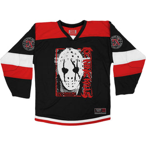 ICE NINE KILLS 'SILENCE' hockey jersey in black, red, and white front view