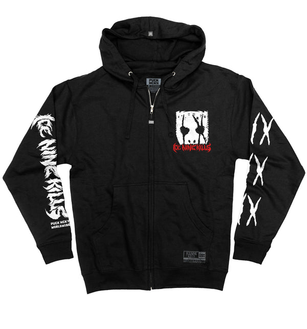 ICE NINE KILLS 'SILENCE' full zip hockey hoodie in black front view