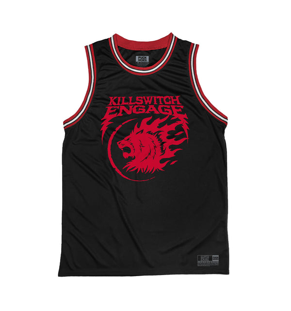 KILLSWITCH ENGAGE 'SKATE BY DESIGN' sleeveless basketball jersey in black, red, and white front view