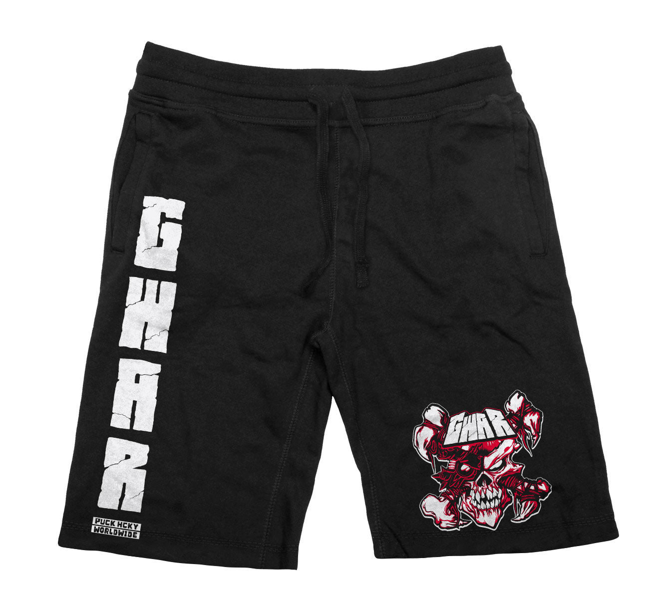 GWAR ‘CROSSBONES CROSSCHECK’ fleece hockey shorts in black