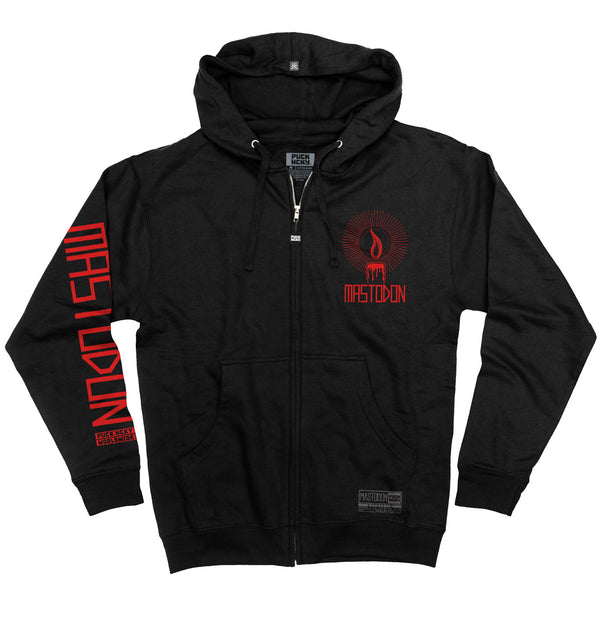 MASTODON 'BONETHROWER' full zip hockey hoodie in black front view