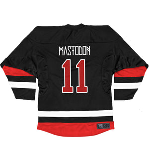 Mastodon 'The Hunter' deluxe hockey jersey in black, white, and red back view