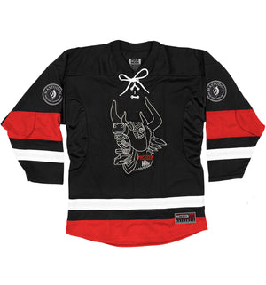 Mastodon 'The Hunter' deluxe hockey jersey in black, white, and red front view