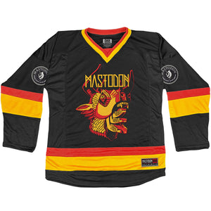Mastodon 'The Hunter' hockey jersey in black, red, and gold front view