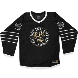 Meshuggah 'Catch 33' hockey jersey in black and white front view