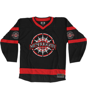 MESHUGGAH 'CHAOSPHERE 2.0' hockey jersey in black, white, and red front view