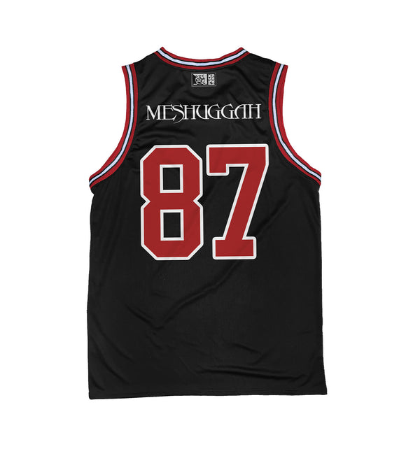 MESHUGGAH 'CHAOSPHERE' sleeveless basketball jersey in black, red, and white back view