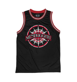 MESHUGGAH 'CHAOSPHERE' sleeveless basketball jersey in black, red, and white front view