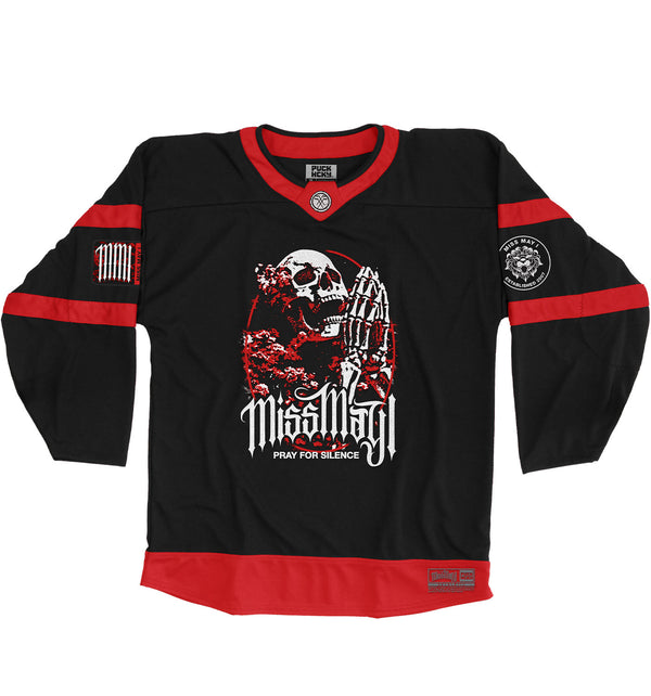 Miss May I 'Silence' hockey jersey in black and red front view