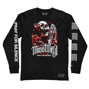 Miss May I 'Silence' long sleeve hockey t-shirt in black front view