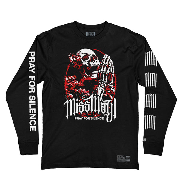 Miss May I 'Silence' long sleeve hockey t-shirt in black front view