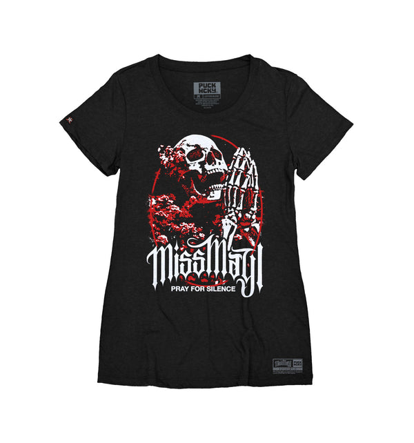 Miss May I 'Silence' women's short sleeve hockey t-shirt in black front view