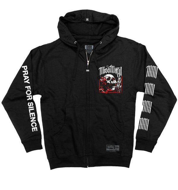 Miss May I 'Silence' full zip hockey hoodie in black front view