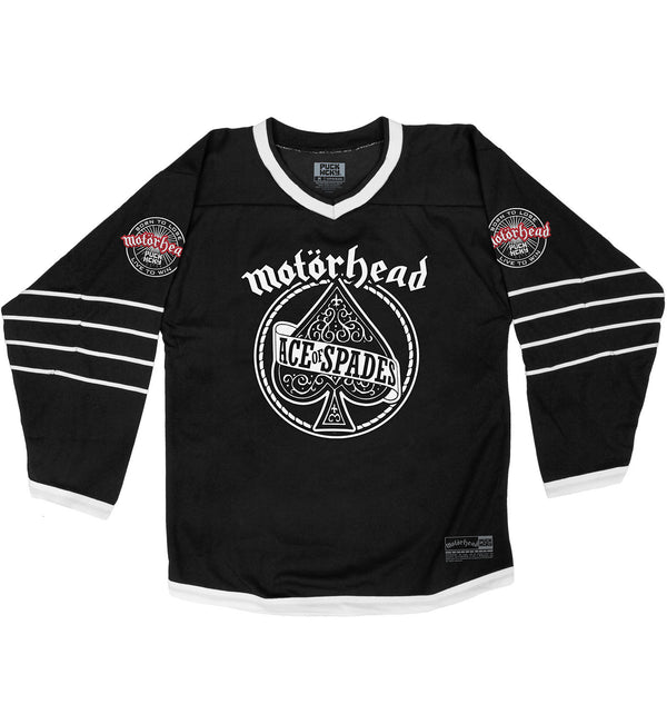 Motorhead 'Ace of Spades' hockey jersey in black and white front view