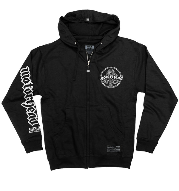 Motorhead 'Ace of Spades' full zip hockey hoodie in black front view