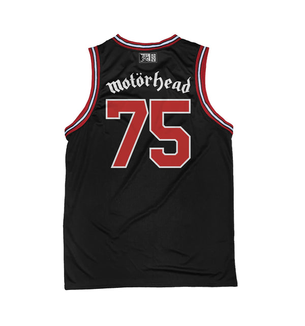 Motorhead 'Ace of Spades' sleeveless basketball jersey in black, red, and white back view