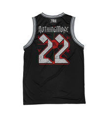 NOTHING MORE 'DÉJÀ VU' sleeveless summer league jersey in black, grey, and white back view
