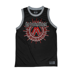 NOTHING MORE 'DÉJÀ VU' sleeveless summer league jersey in black, grey, and white front view