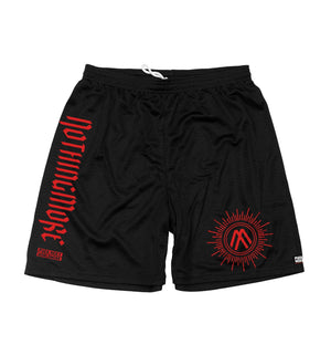 NOTHING MORE 'NEVERLAND' mesh hockey shorts in black front view
