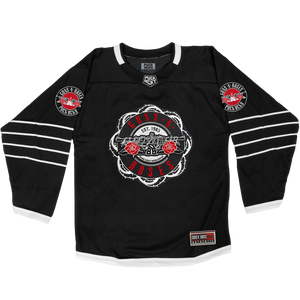 GUNS N' ROSES 'WORLDWIDE' DELUXE hockey jersey in black and white front view