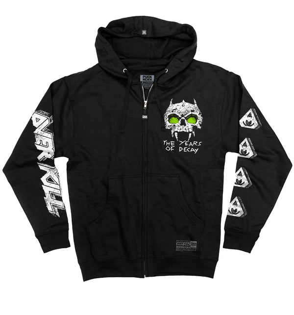 OVERKILL 'THE YEARS OF DECAY' full zip hockey hoodie in black front view