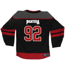 PANTERA 'A VULGAR DISPLAY' hockey jersey in black, charcoal grey, and red back view