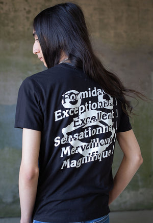 PUCK HCKY 'Ananas' short sleeve t-shirt in black back view on model