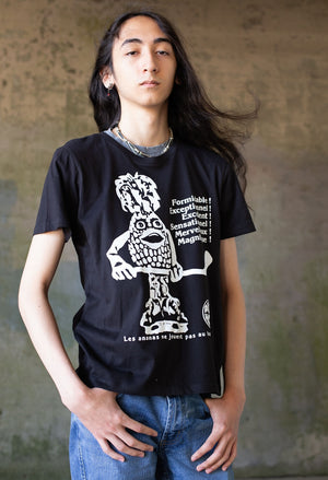 PUCK HCKY 'Ananas' short sleeve t-shirt in black front view on model