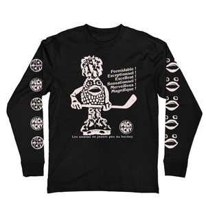 PUCK HCKY 'Ananas' long sleeve hockey t-shirt in black front view