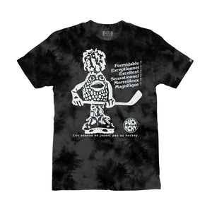 PUCK HCKY 'Ananas' short sleeve t-shirt in black tie-dye front view