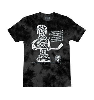 PUCK HCKY 'Ananas' short sleeve t-shirt in black tie-dye front view