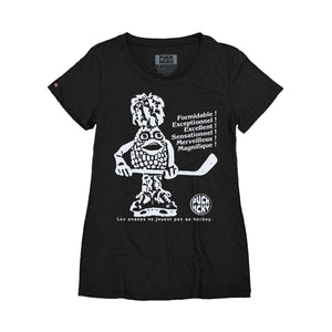 PUCK HCKY 'Ananas' women's short sleeve t-shirt in black front view