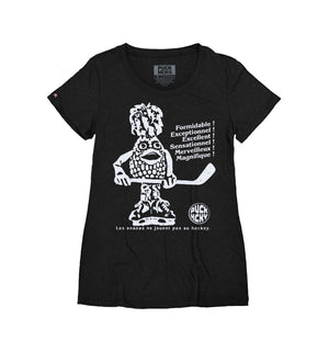 PUCK HCKY 'Ananas' women's short sleeve t-shirt in black front view