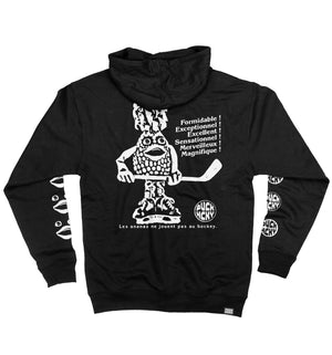 PUCK HCKY ‘Ananas’ full zip hockey hoodie in black back view