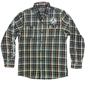 PUCK HCKY 'BIG SKATE' lightweight hockey flannel in grey and ecru plaid front view