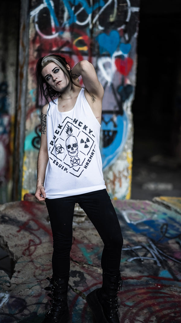 PUCK HCKY 'EQUIPMENT HAZMAT' hockey tank in white front view on model