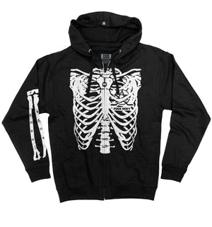 PUCK HCKY 'RIB CAGE' full zip hockey hoodie in black front view