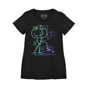 PUCK HCKY 'Shoot Pucks Not People - Hel's Guy' women's short sleeve t-shirt in black