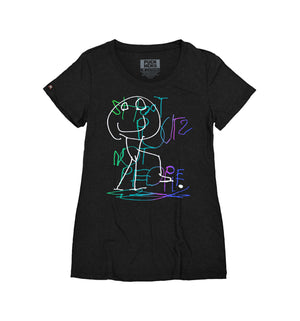 PUCK HCKY 'Shoot Pucks Not People - Hel's Guy' women's short sleeve t-shirt in black