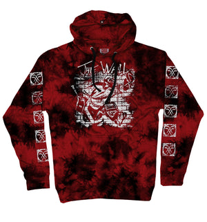 PUCK HCKY 'The Wall' pullover hockey hoodie in red and black tie-dye