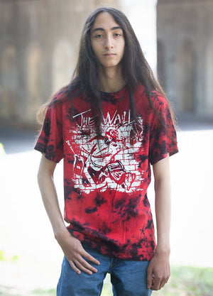 PUCK HCKY 'The Wall' short sleeve t-shirt in red and black tie-dye on model