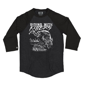 Riding With Killers 'Vulture' hockey raglan t-shirt in graphite heather with black sleeves