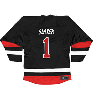 Slayer 'Angel of Death' hockey jersey in black, white, and red back view