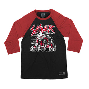 Slayer ‘Angel of Death’ hockey raglan t-shirt in black with red sleeves