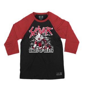 Slayer ‘Angel of Death’ hockey raglan t-shirt in black with red sleeves