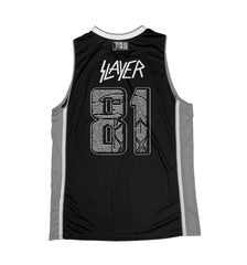 SLAYER 'FIGHT TO THE DEATH' sleeveless basketball jersey in black, grey, and white back view