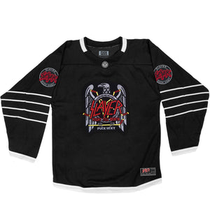 SLAYER 'FIGHT TILL DEATH' deluxe hockey jersey in black and white front view